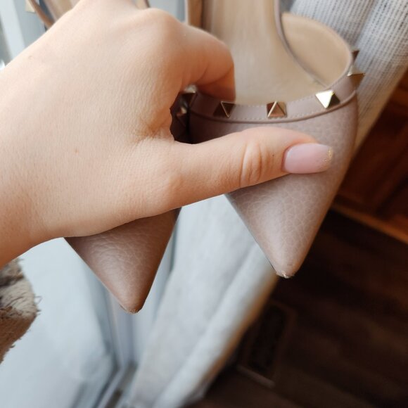 Valentino Blush Pink Leather Rockstud Embellished D'orsay Slingback Pumps - Picture 13 of 15